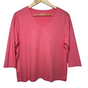 L.L. Bean XL P Petite Soft Knit Top Women's 3/4 Sleeve Cotton Spring Summer Pink